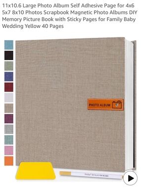 Source Unknown Beige Fabric Photo Album with Orange Patch